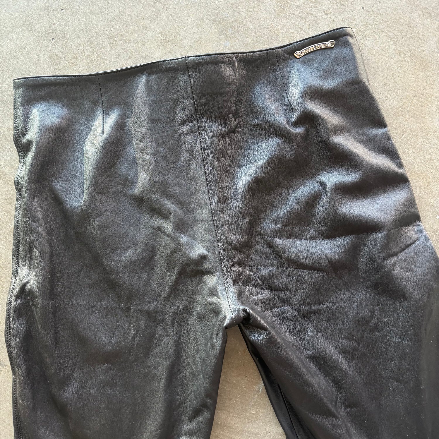 Chrome Hearts Leather Fleur Knee Dagger Zipper Pants