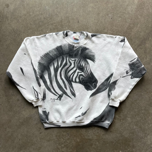 L 90s Zebra Crewneck