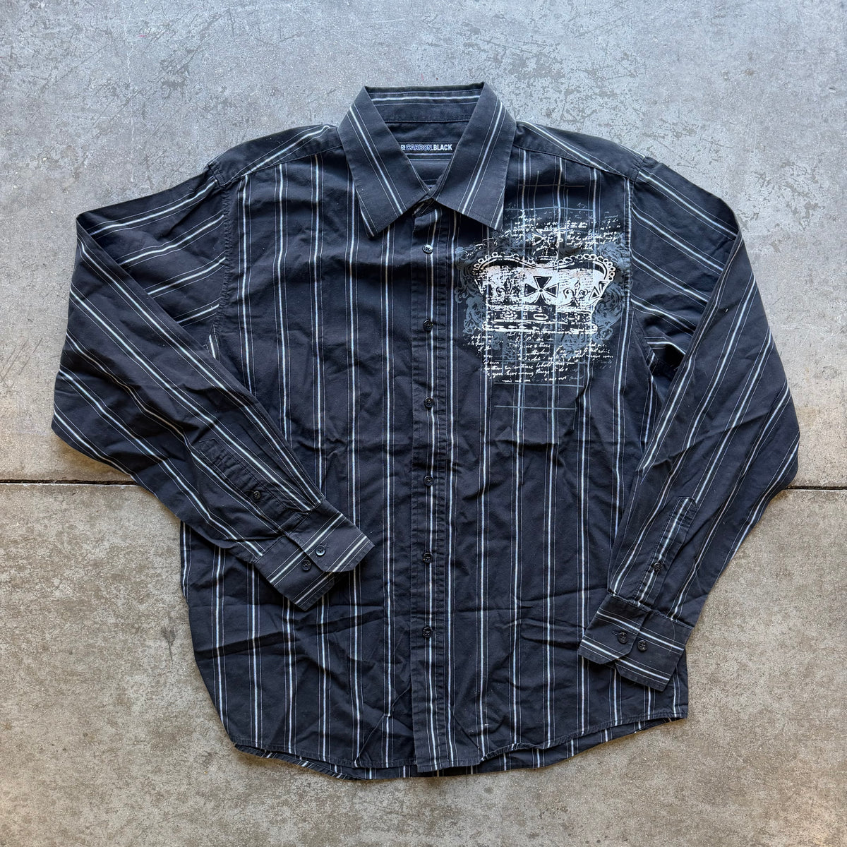 L Y2K Carbon Black Button Up