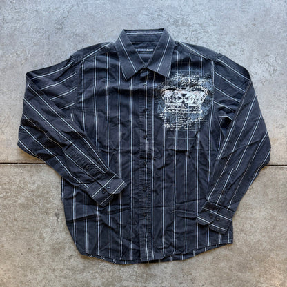 L Y2K Carbon Black Button Up