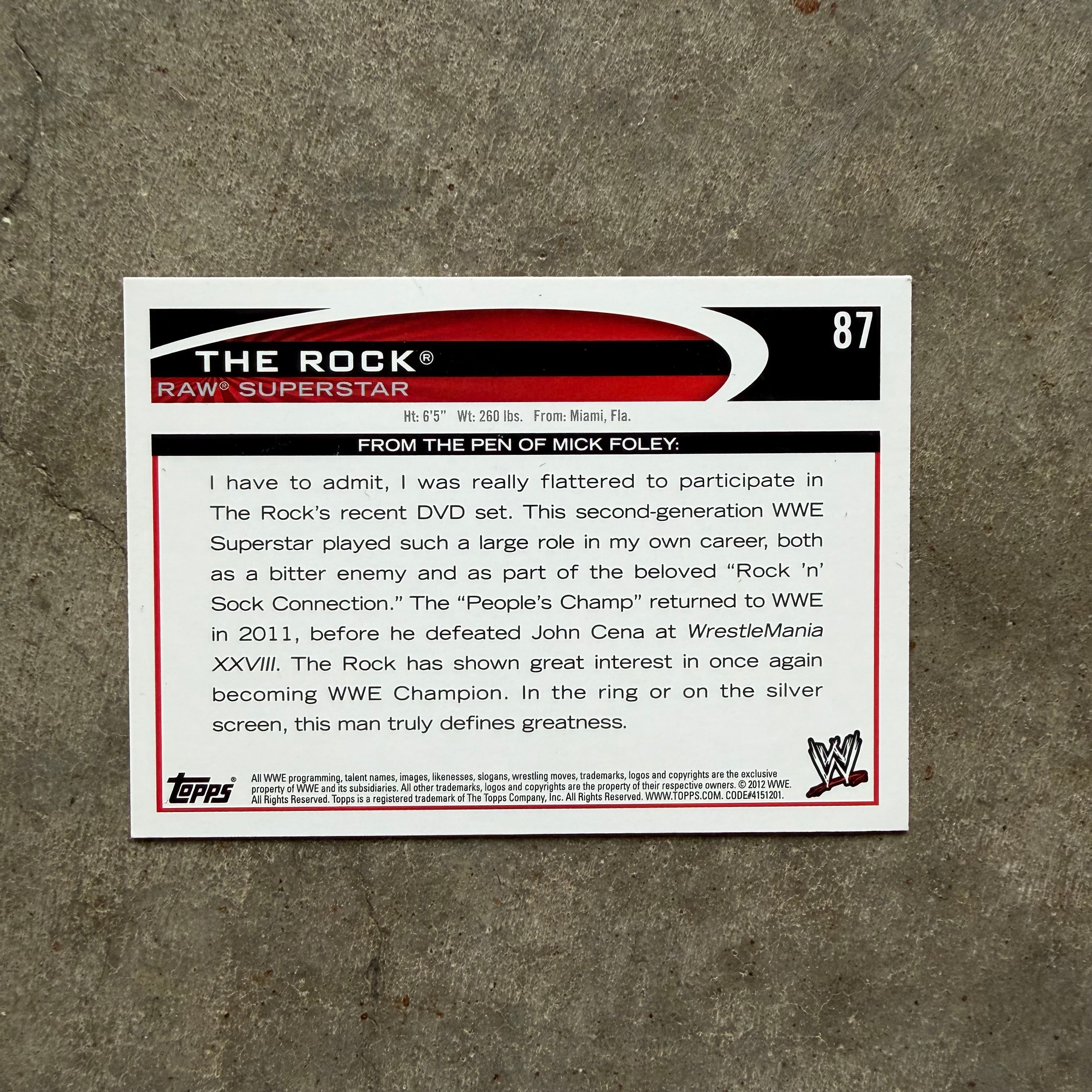 2012 WWE The Rock Red Refractor Card