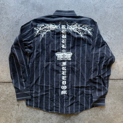 L Y2K Carbon Black Button Up
