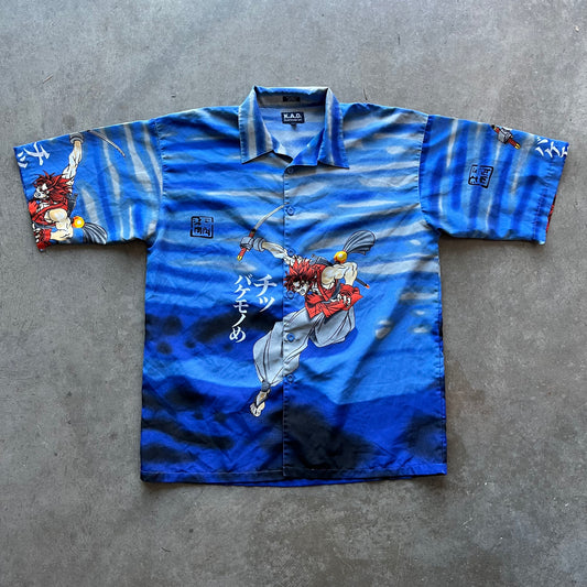 XL 00s Blue Anime Button Up