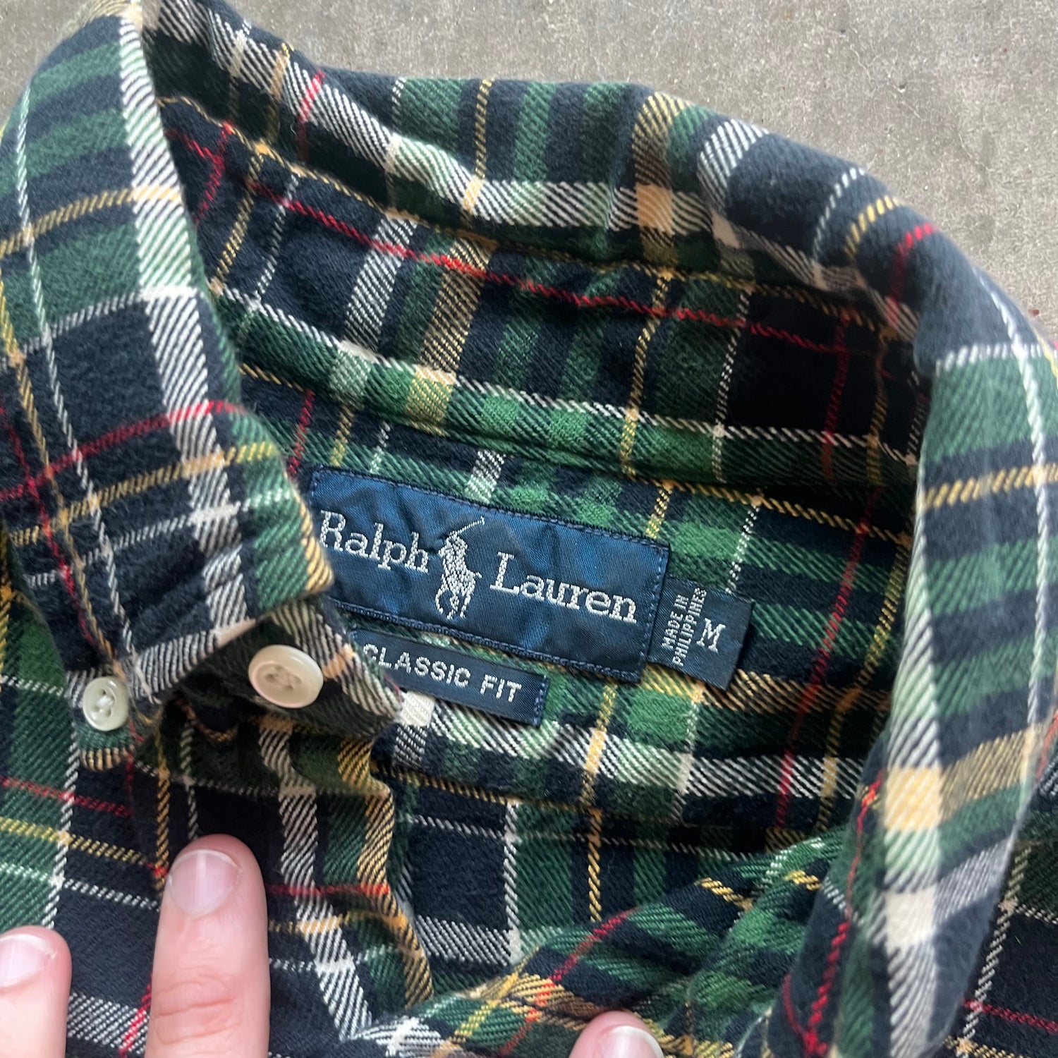 M Green Plaid Polo Button Up