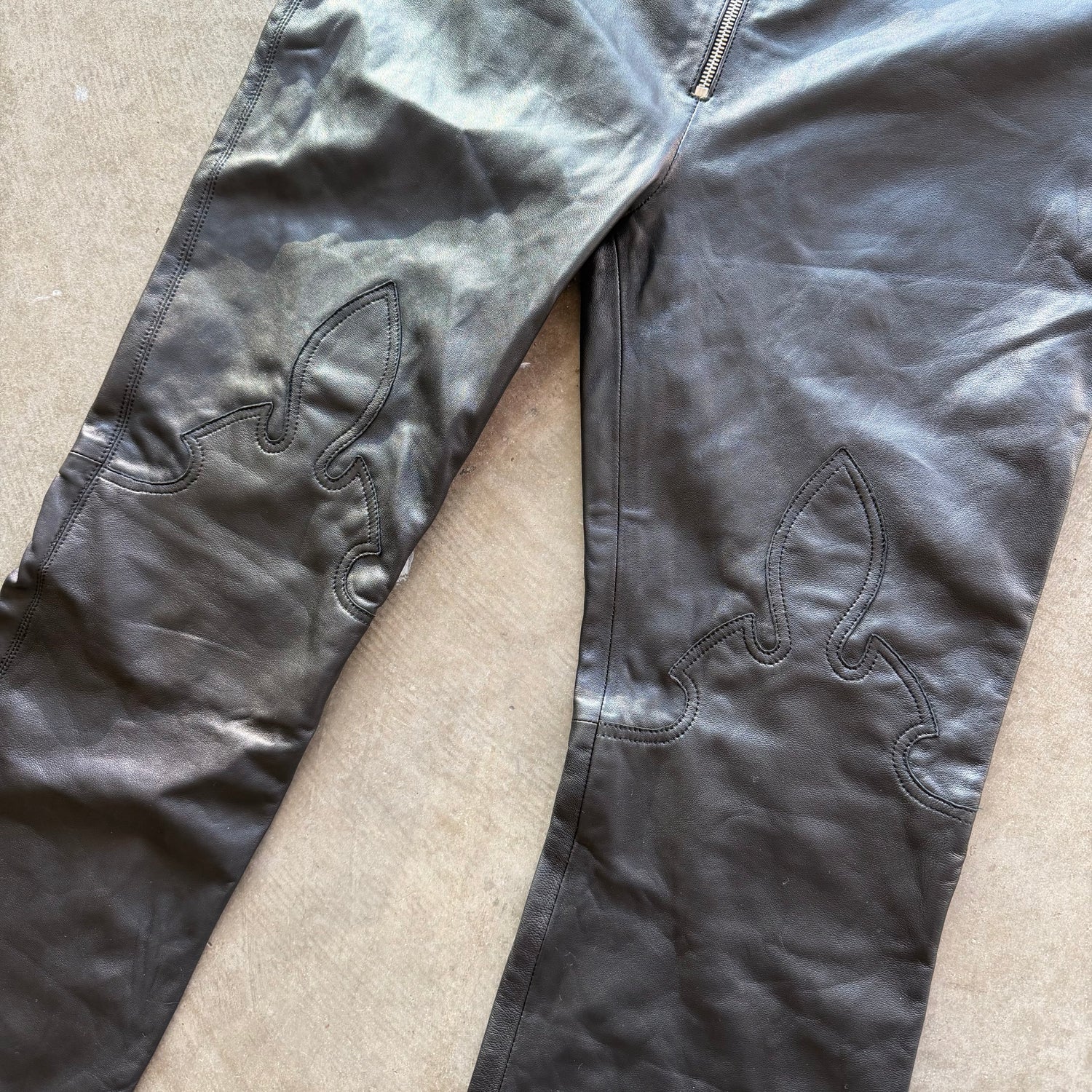 Chrome Hearts Leather Fleur Knee Dagger Zipper Pants