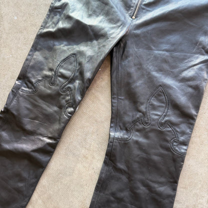 Chrome Hearts Leather Fleur Knee Dagger Zipper Pants
