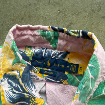 M Pink Floral Polo Button Up