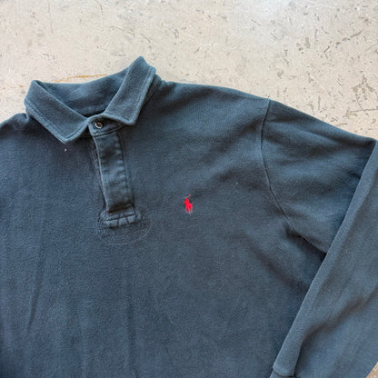 XL 90s Black Longsleeve Polo Rugby
