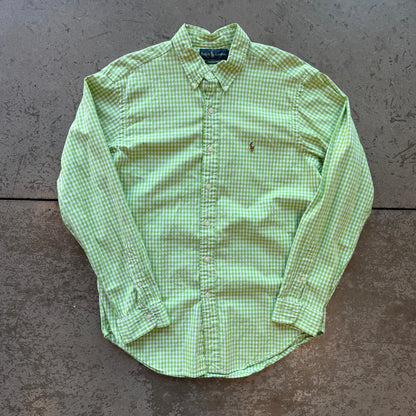 L 90s Green Striped Polo Button Up