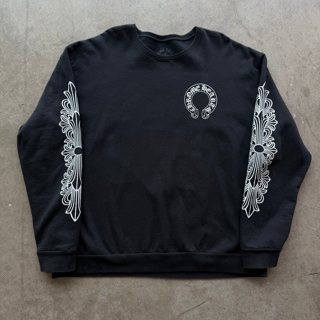 XL Chrome Hearts Floral Horseshoe Logo Crewneck Black