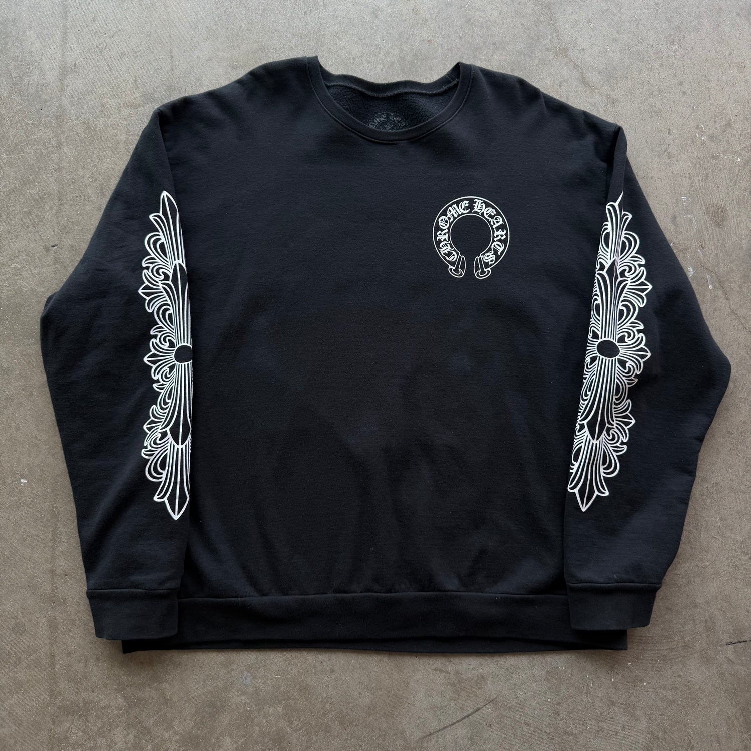 XL Chrome Hearts Floral Horseshoe Logo Crewneck Black