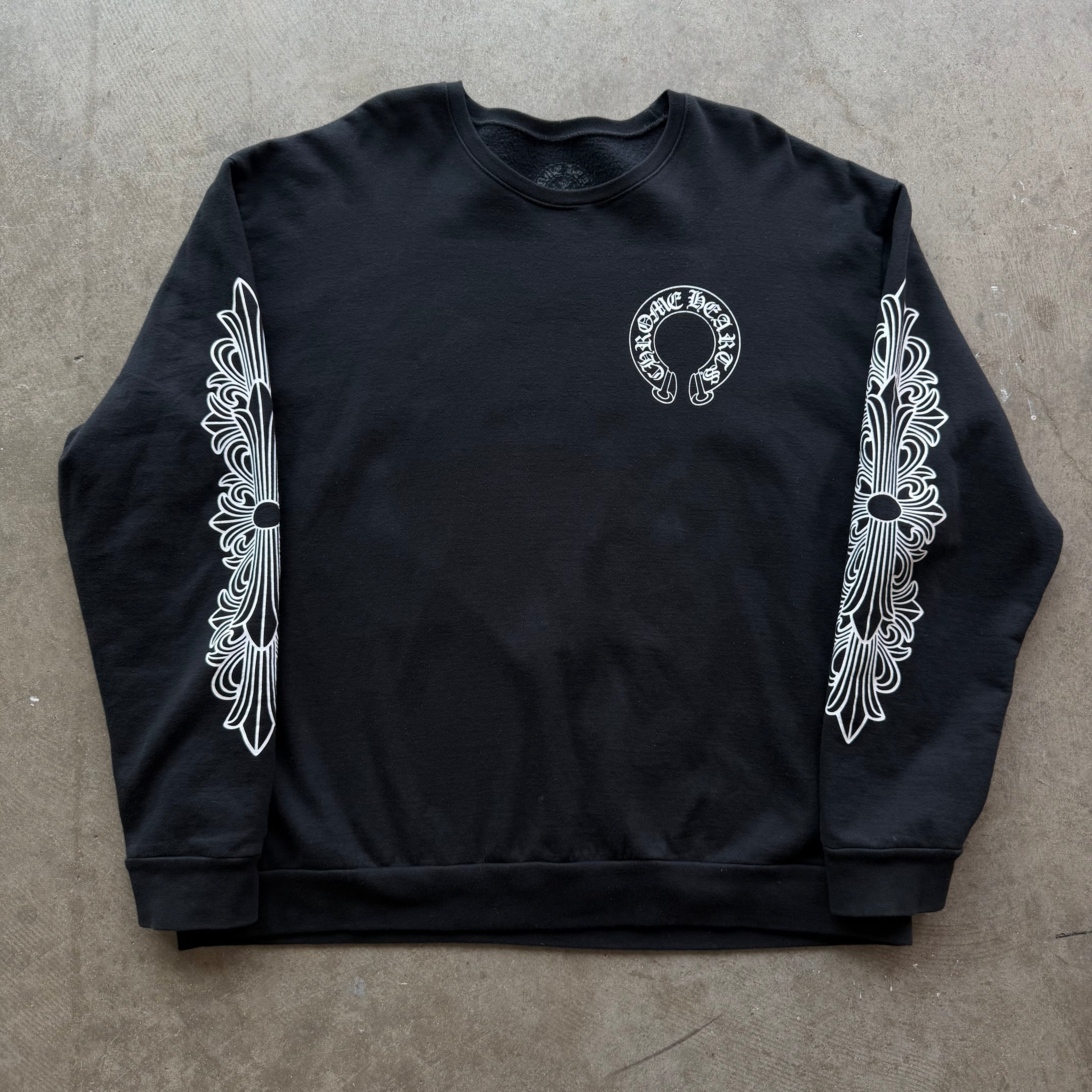 XL Chrome Hearts Floral Horseshoe Logo Crewneck Black