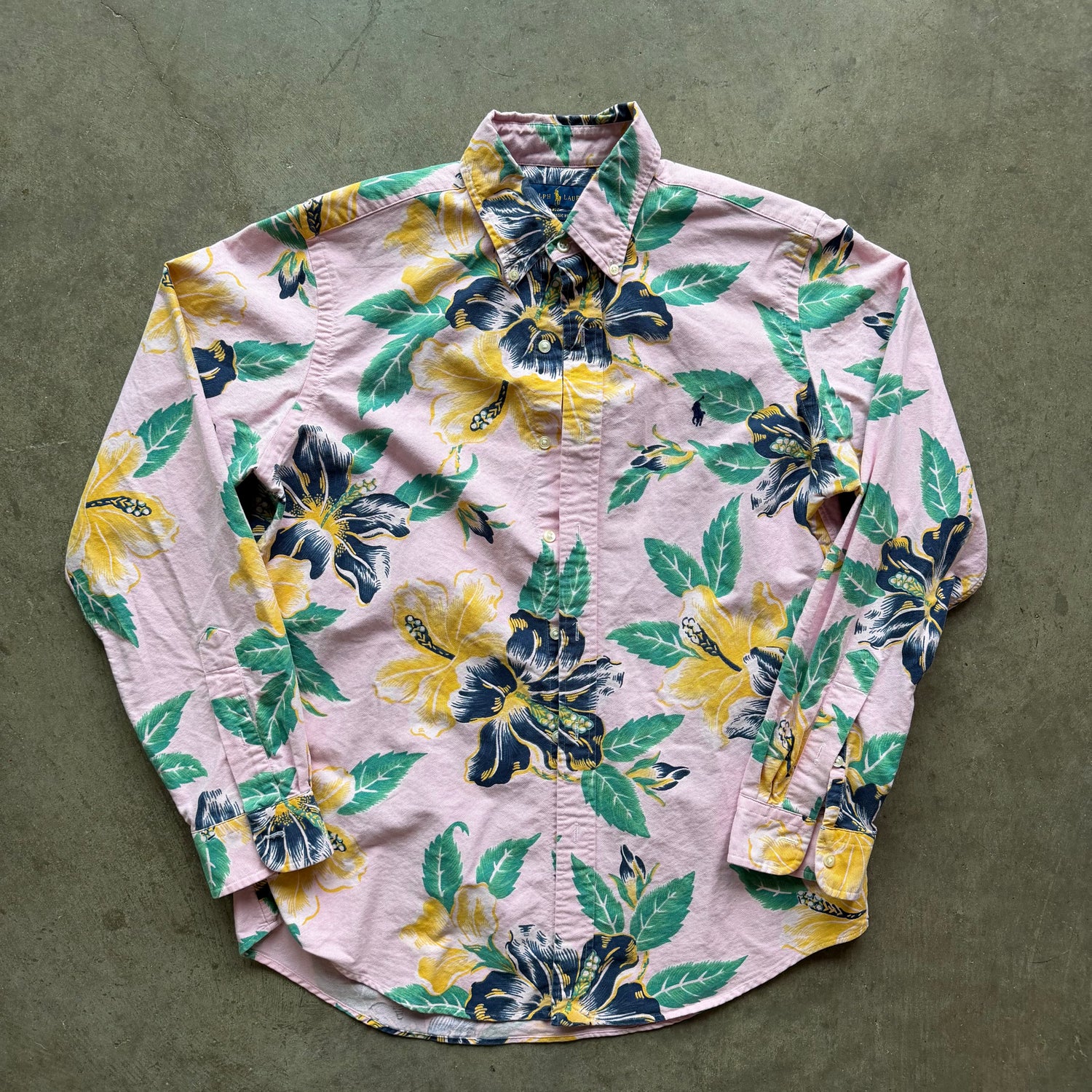M Pink Floral Polo Button Up
