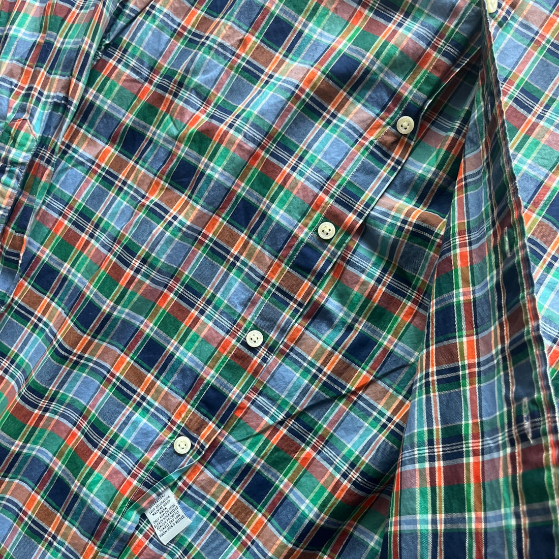L Orange Plaid Polo Button Up