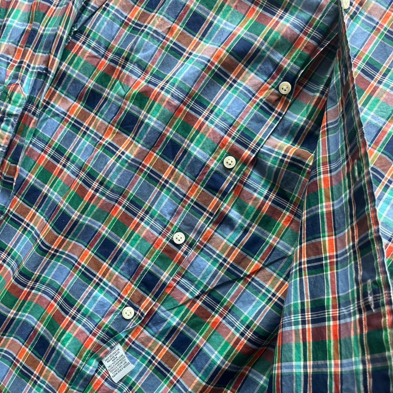 L Orange Plaid Polo Button Up