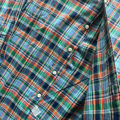 L Orange Plaid Polo Button Up