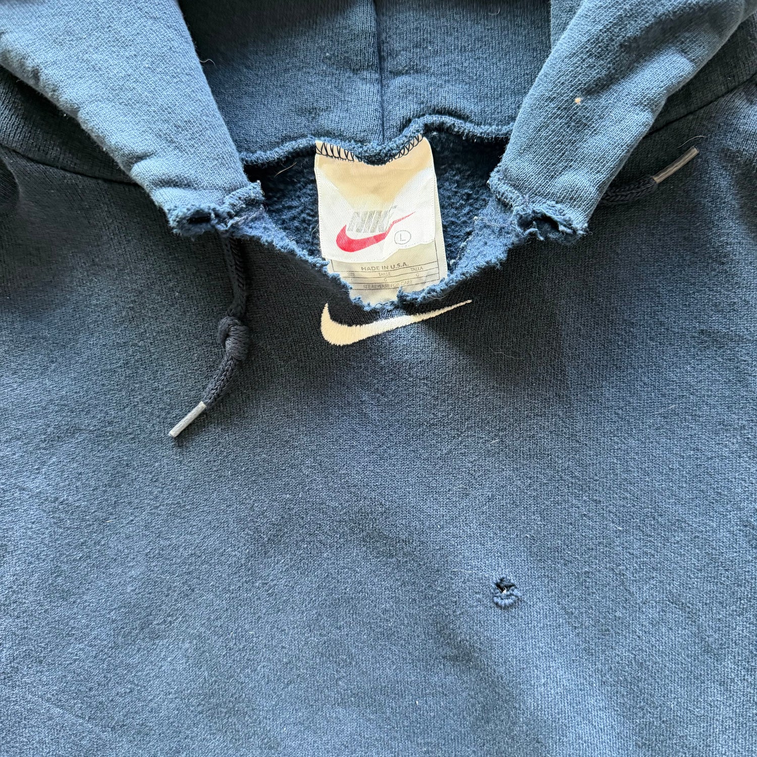 L 90s Nike Center Swoosh Hoodie Navy
