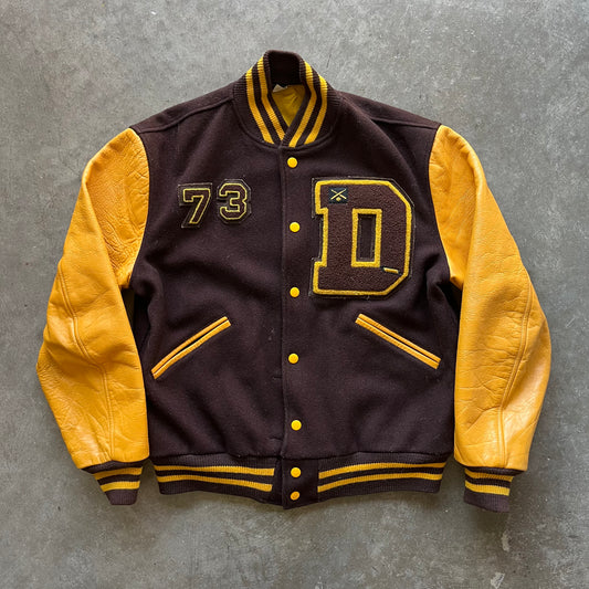 L 70s Yellow Letterman Jacket