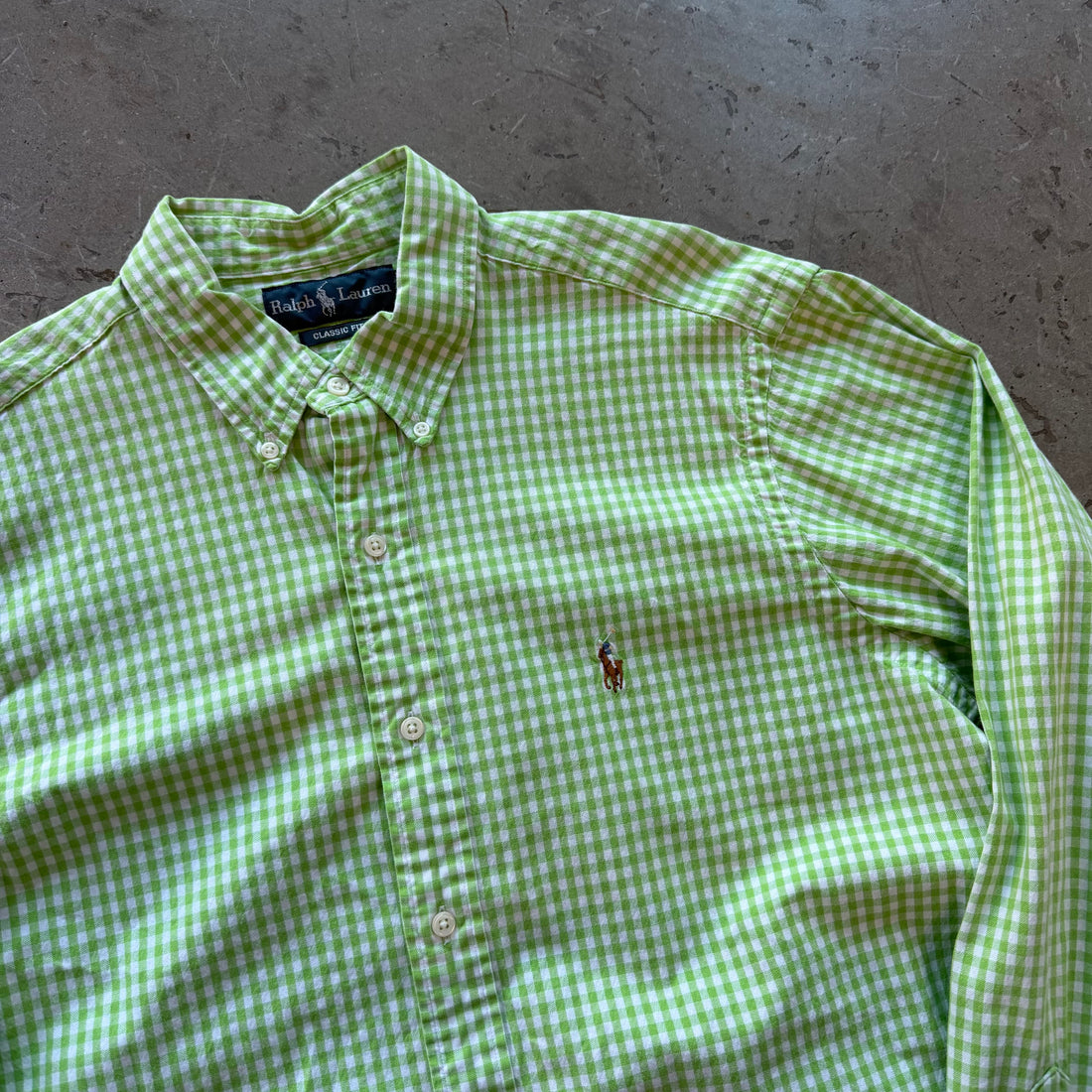 L 90s Green Striped Polo Button Up
