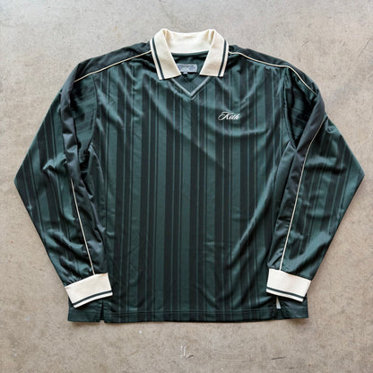 M Kith Pinstripe Tricot L/S Tap in Polo Green