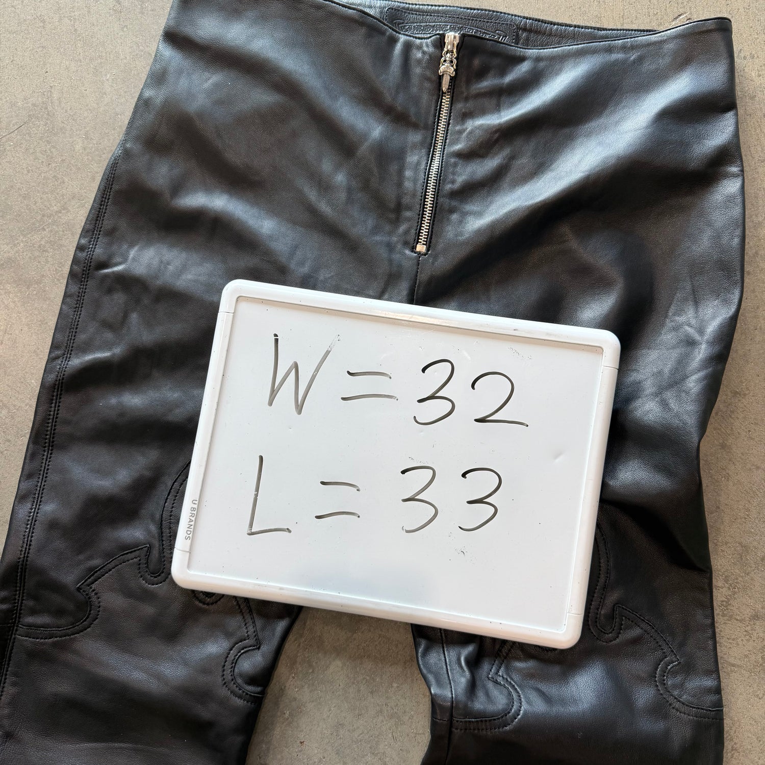 Chrome Hearts Leather Fleur Knee Dagger Zipper Pants