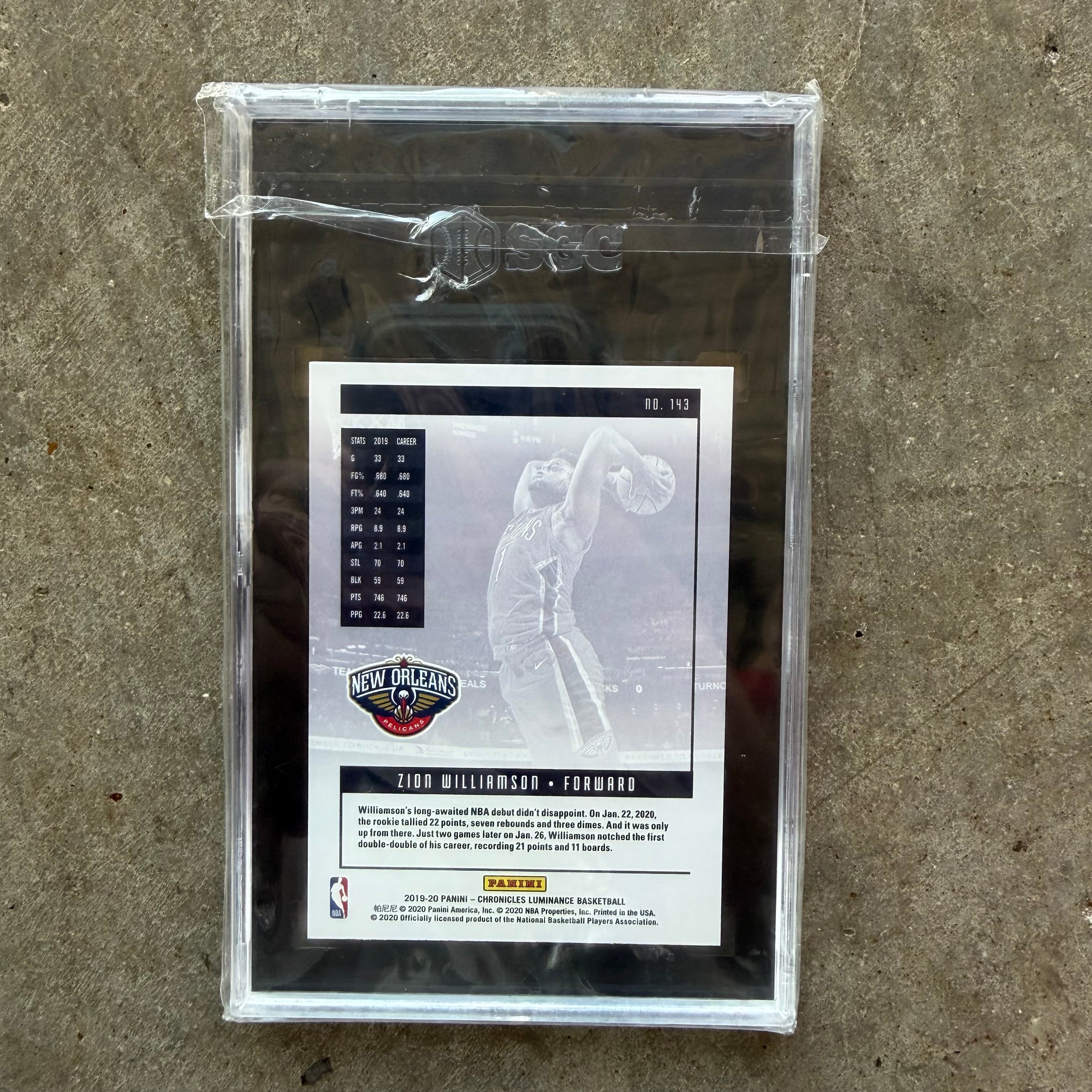 Zion Williamson 2019-20 Panini Chronicles Rookie SGC 10