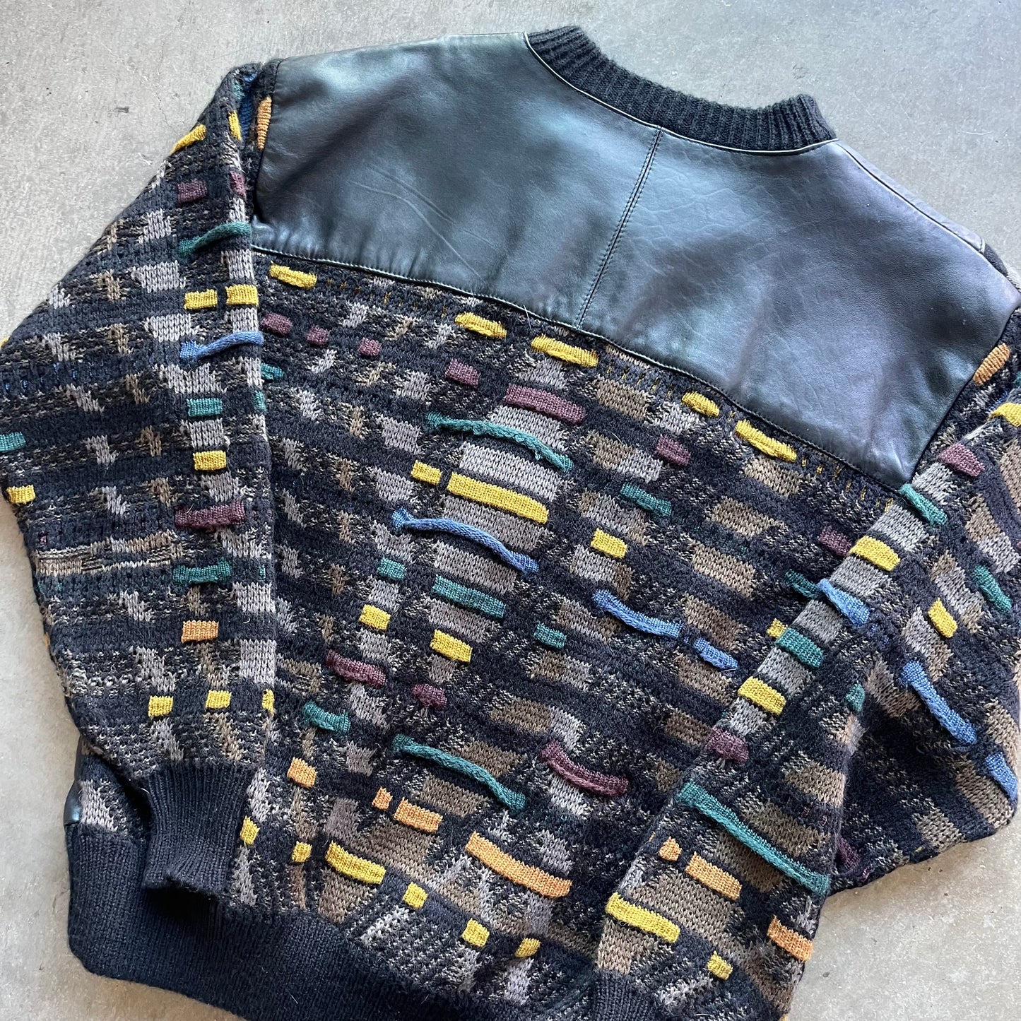 L 90s Leather Knit Sweater