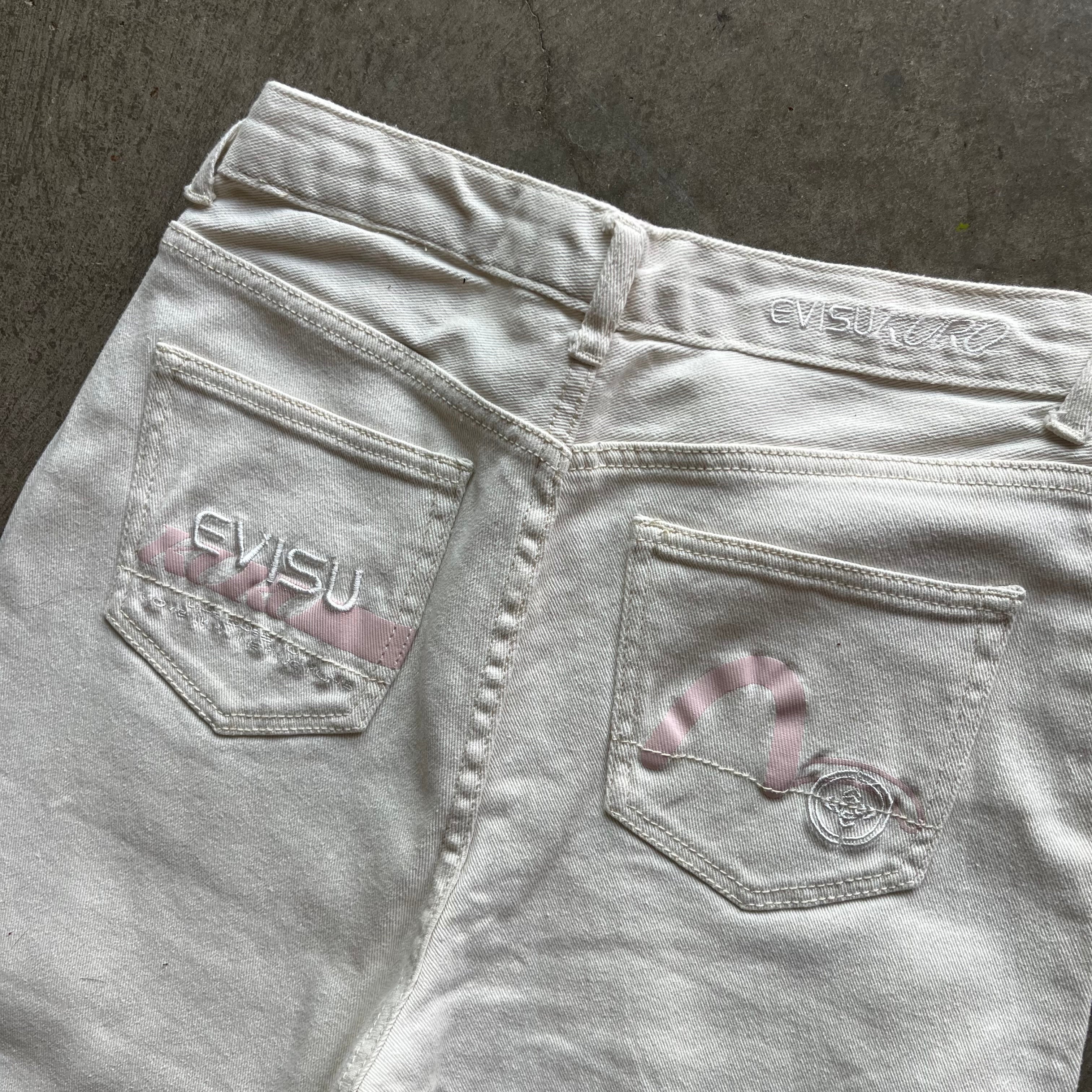 28x25 White/Pink Evisu Jeans