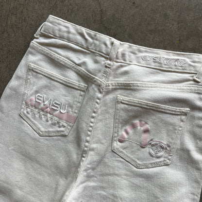 28x25 White/Pink Evisu Jeans