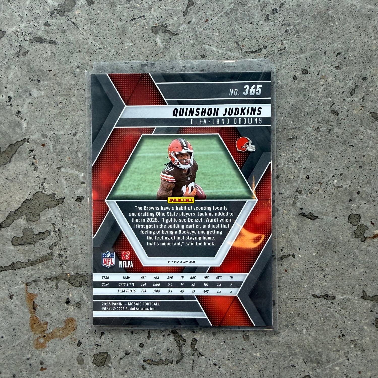 2025 Panini Mosaic Quinshon Judkins Rookie Honeycomb