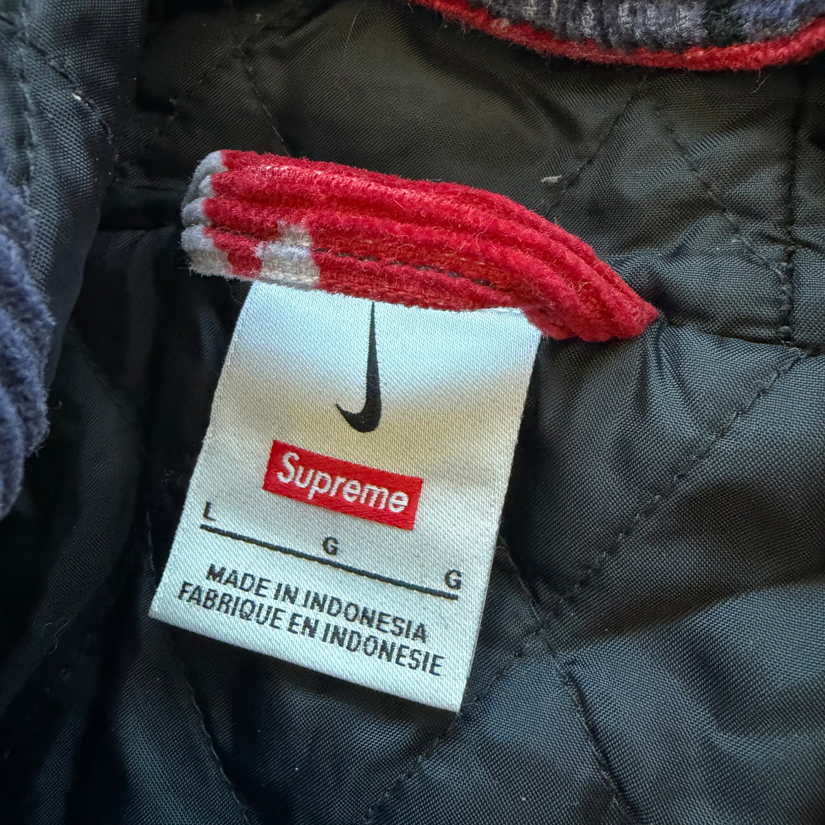 L Nike x Supreme Red Camo Corduroy Jacket