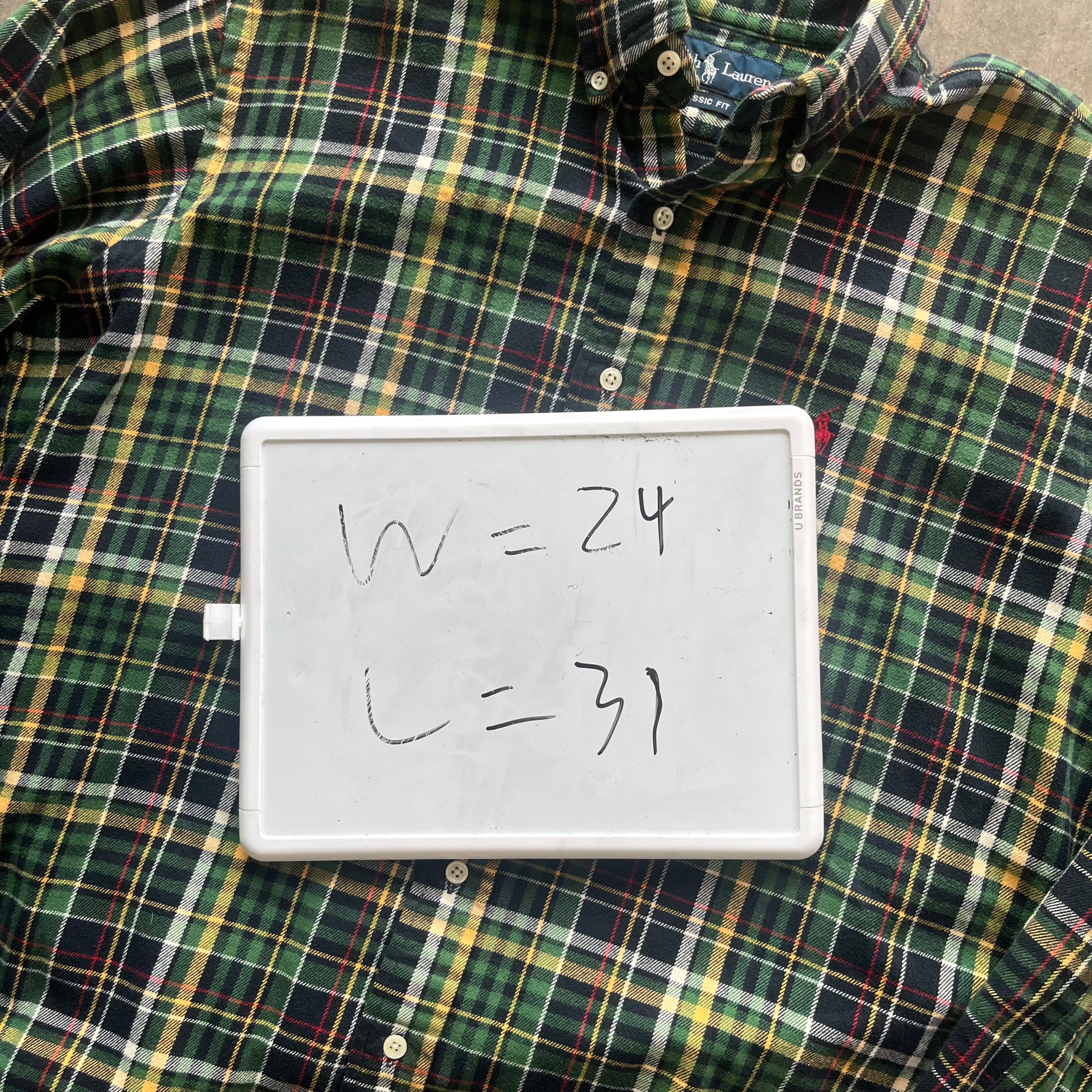 M Green Plaid Polo Button Up