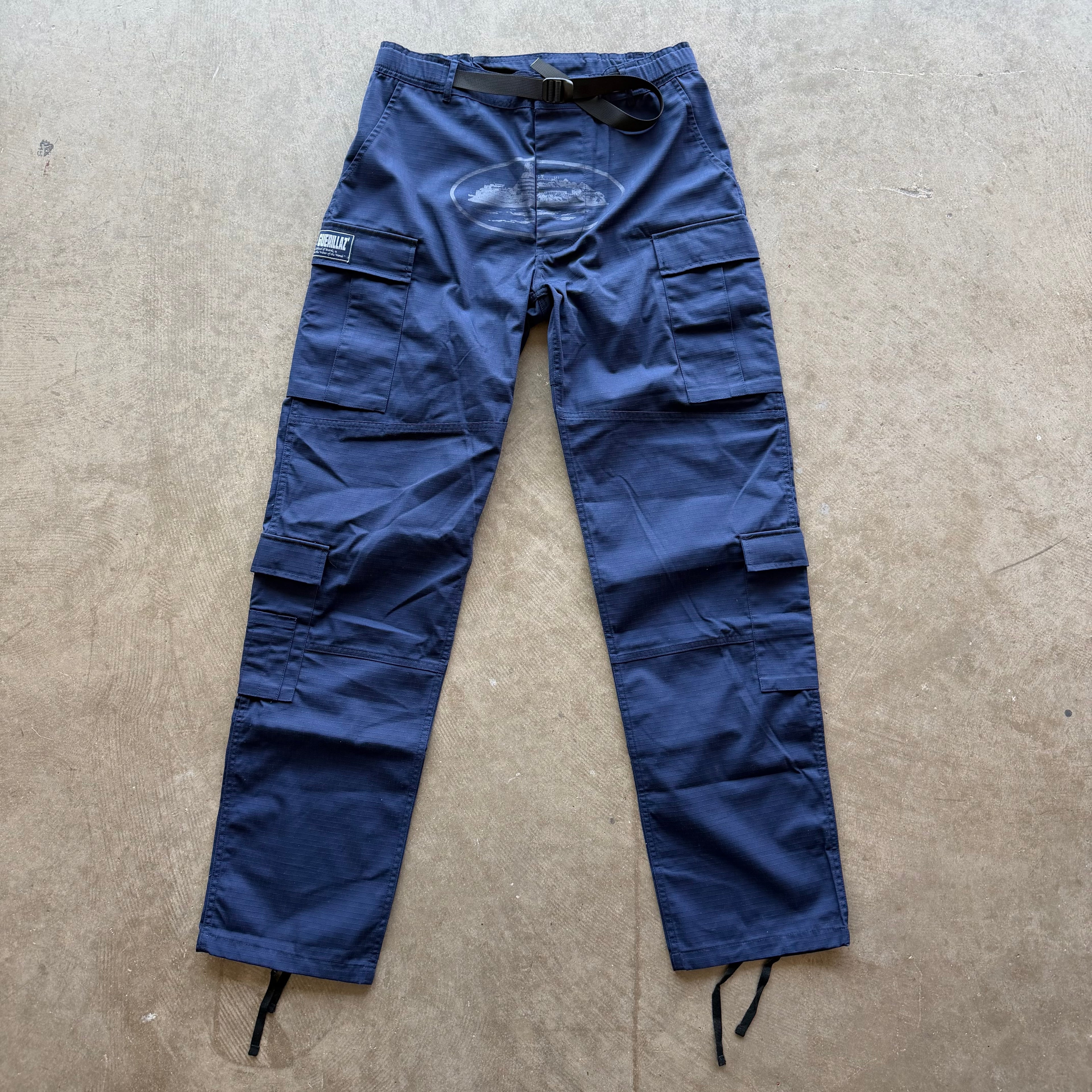 34x35 Corteiz Guerillaz Navy Cargo Pants