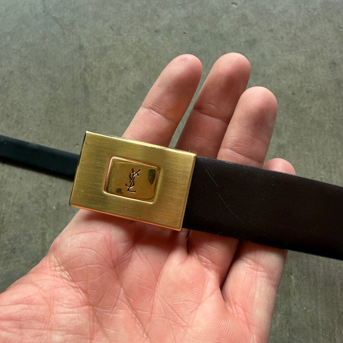 Reversible Brown/Black YSL Leather Belt
