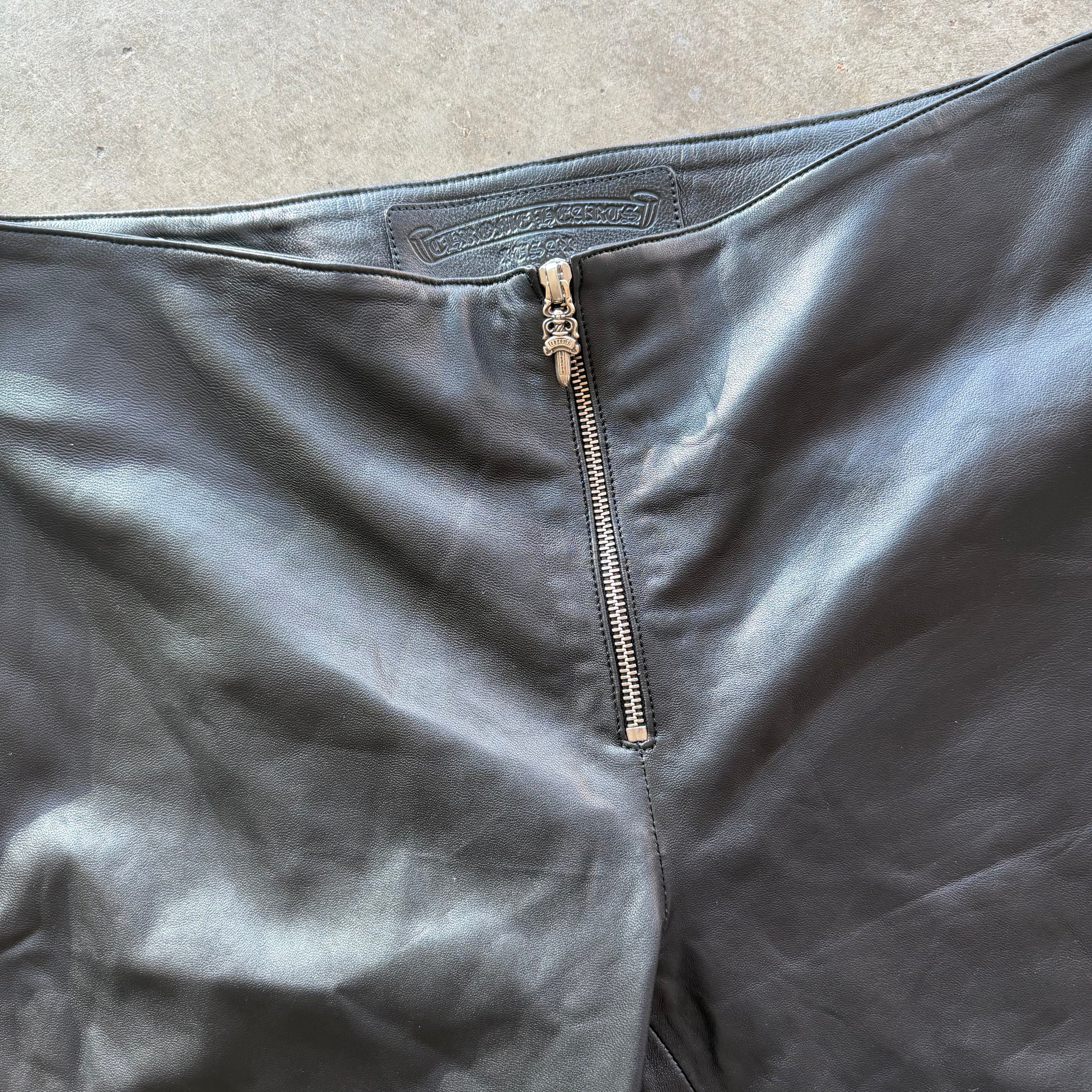 Chrome Hearts Leather Fleur Knee Dagger Zipper Pants
