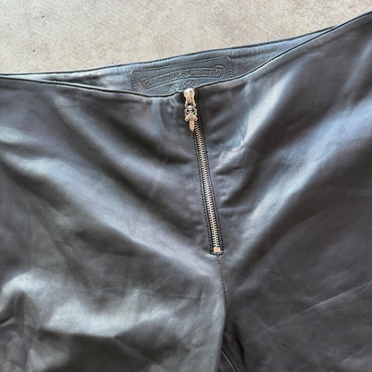 Chrome Hearts Leather Fleur Knee Dagger Zipper Pants