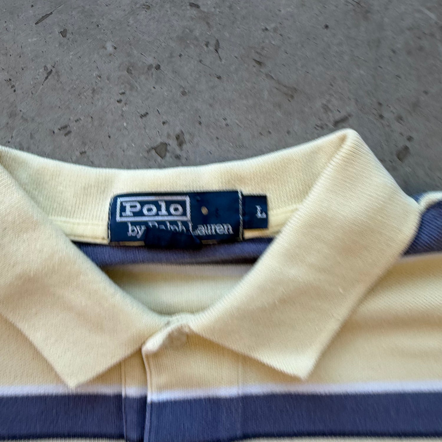 L 90s Yellow Striped Polo
