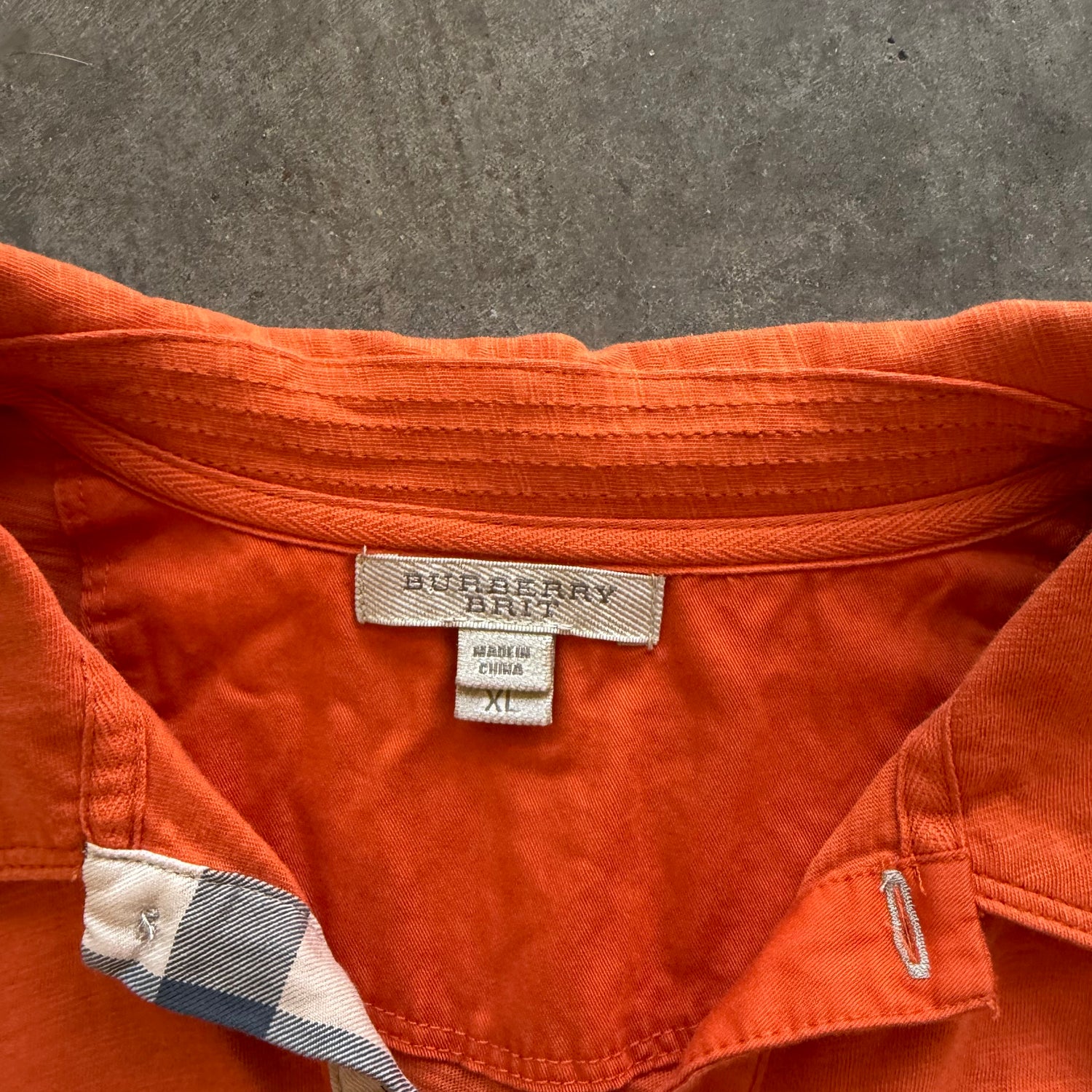 XL Orange Burberry Brit Longsleeve Polo