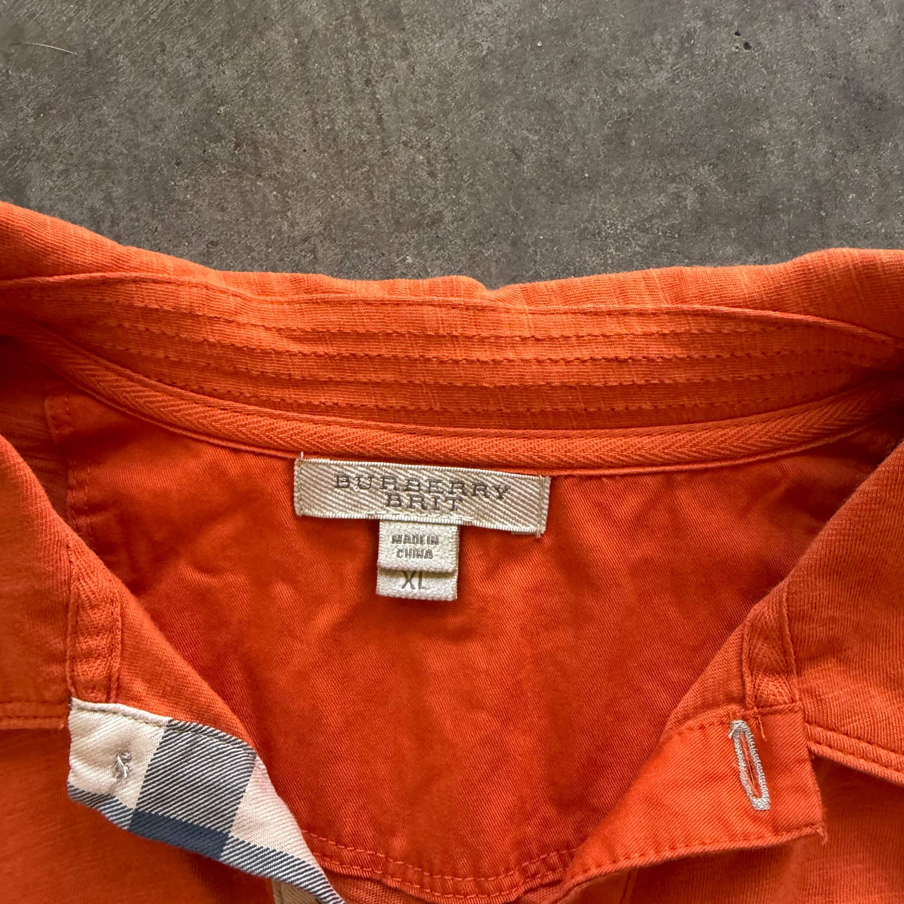 XL Orange Burberry Brit Longsleeve Polo