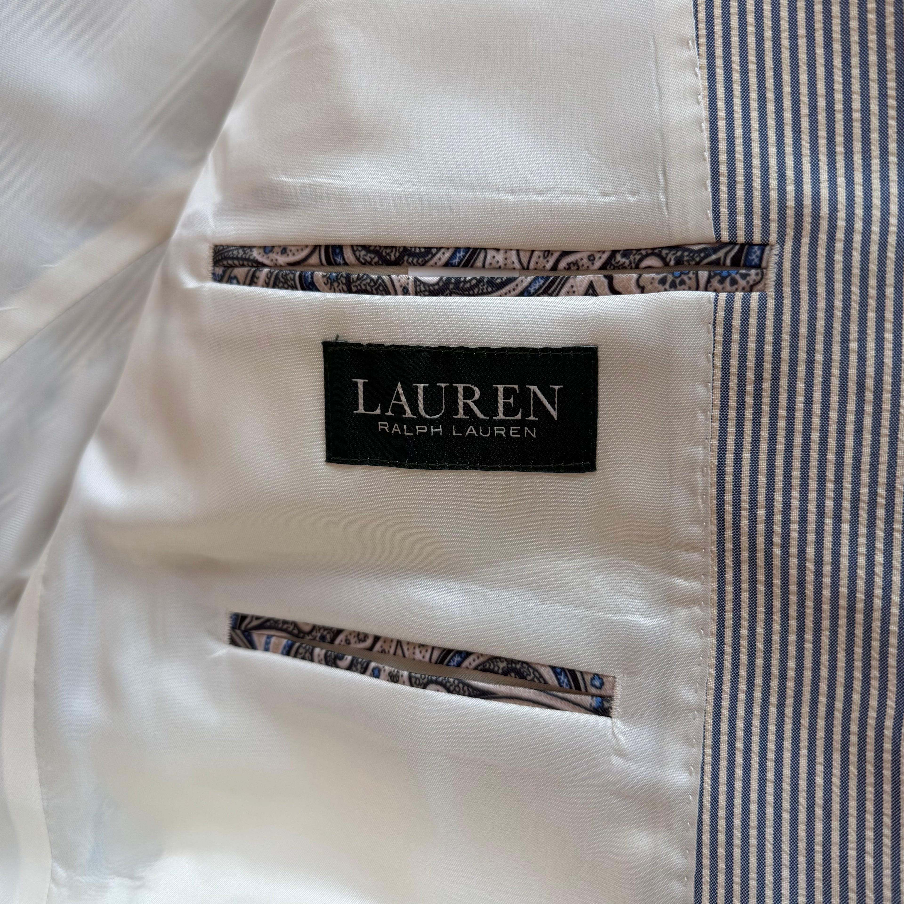 42R Lauren Ralph Lauren Blue/White Pinstripe Suit Jacket