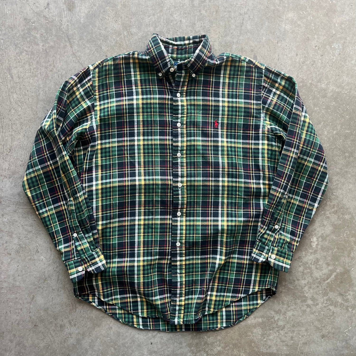M Green Plaid Polo Button Up