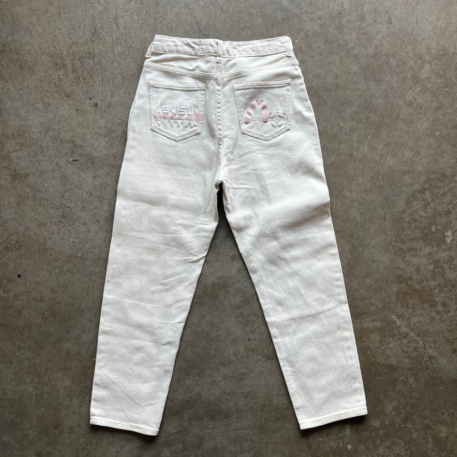 28x25 White/Pink Evisu Jeans