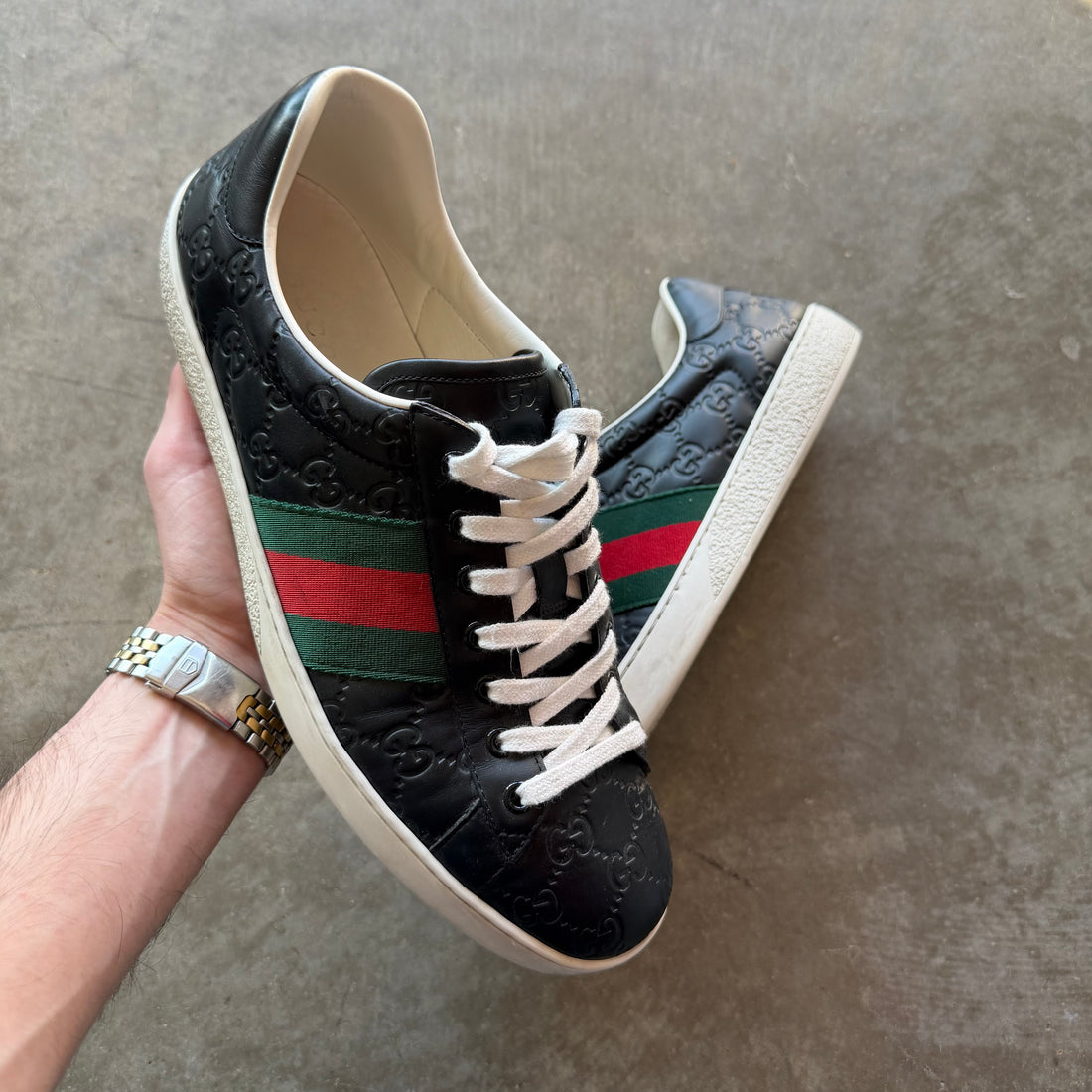 10 Used Gucci Ace Black Monogram