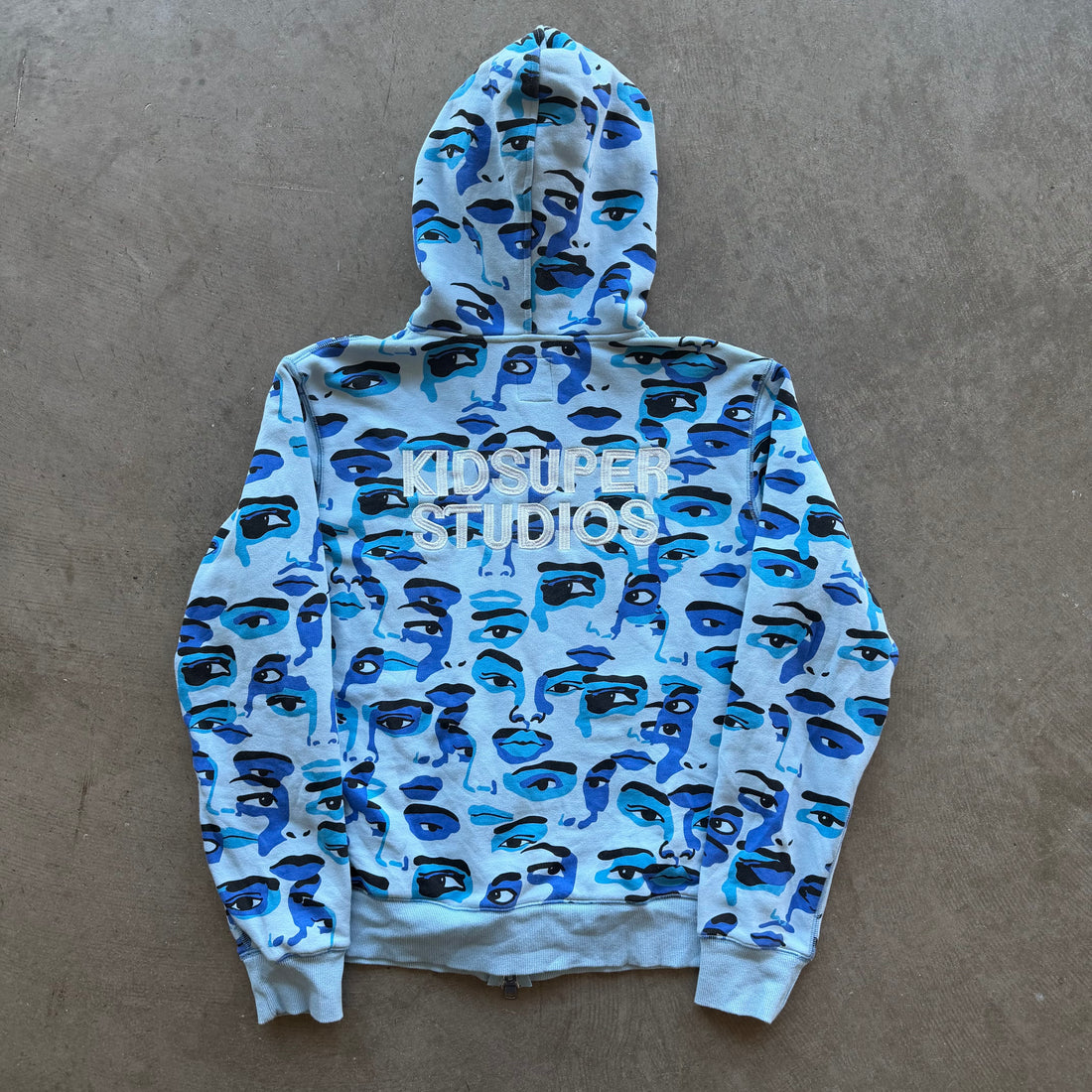 XL Kid Super Faces Camo Hoodie Blue