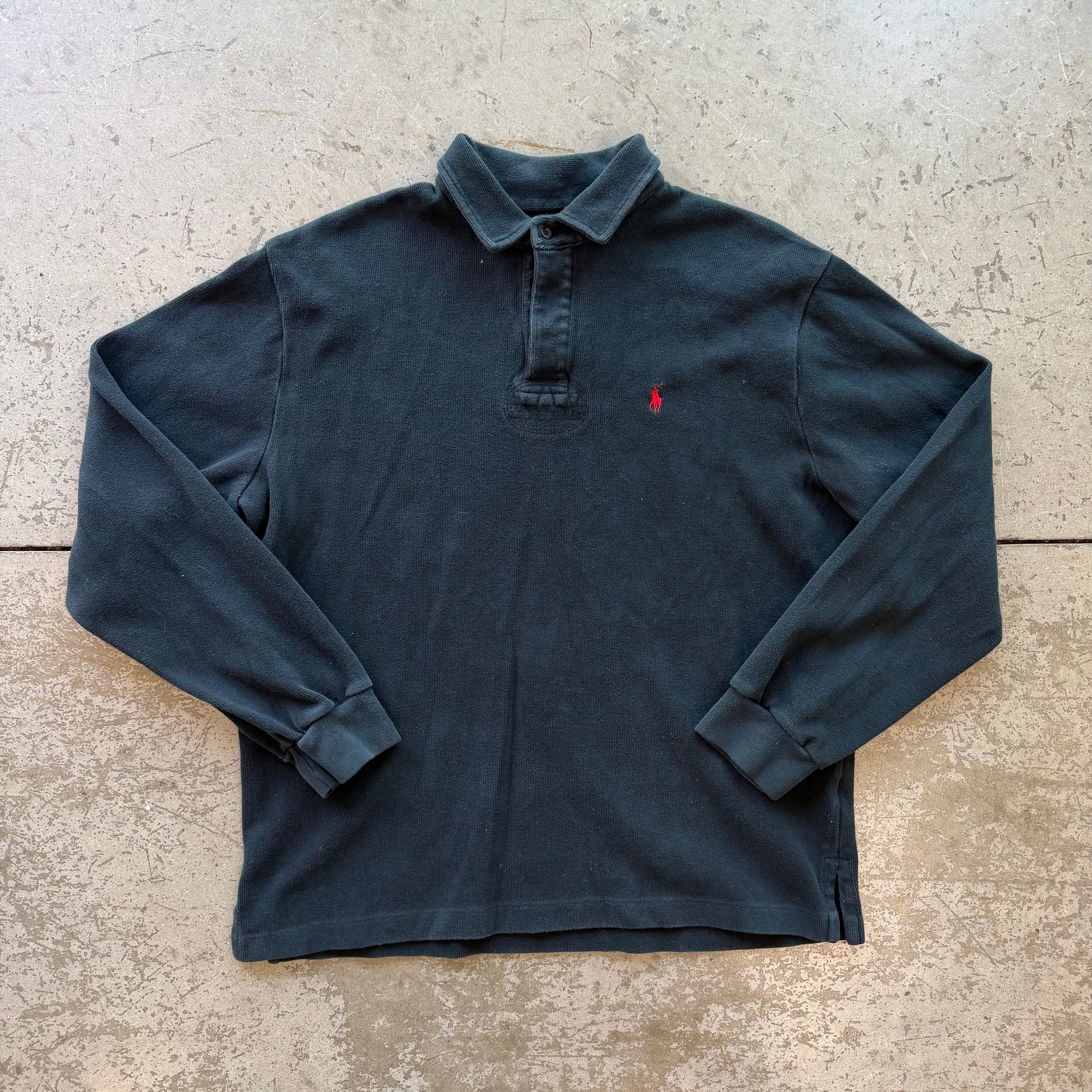 XL 90s Black Longsleeve Polo Rugby
