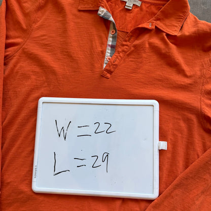 XL Orange Burberry Brit Longsleeve Polo