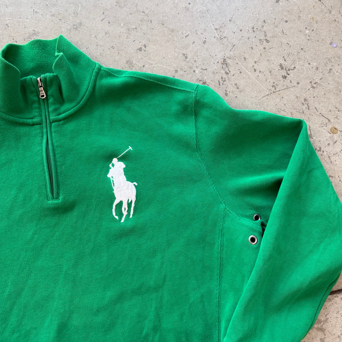 L 90s Green Polo Quarter Zip