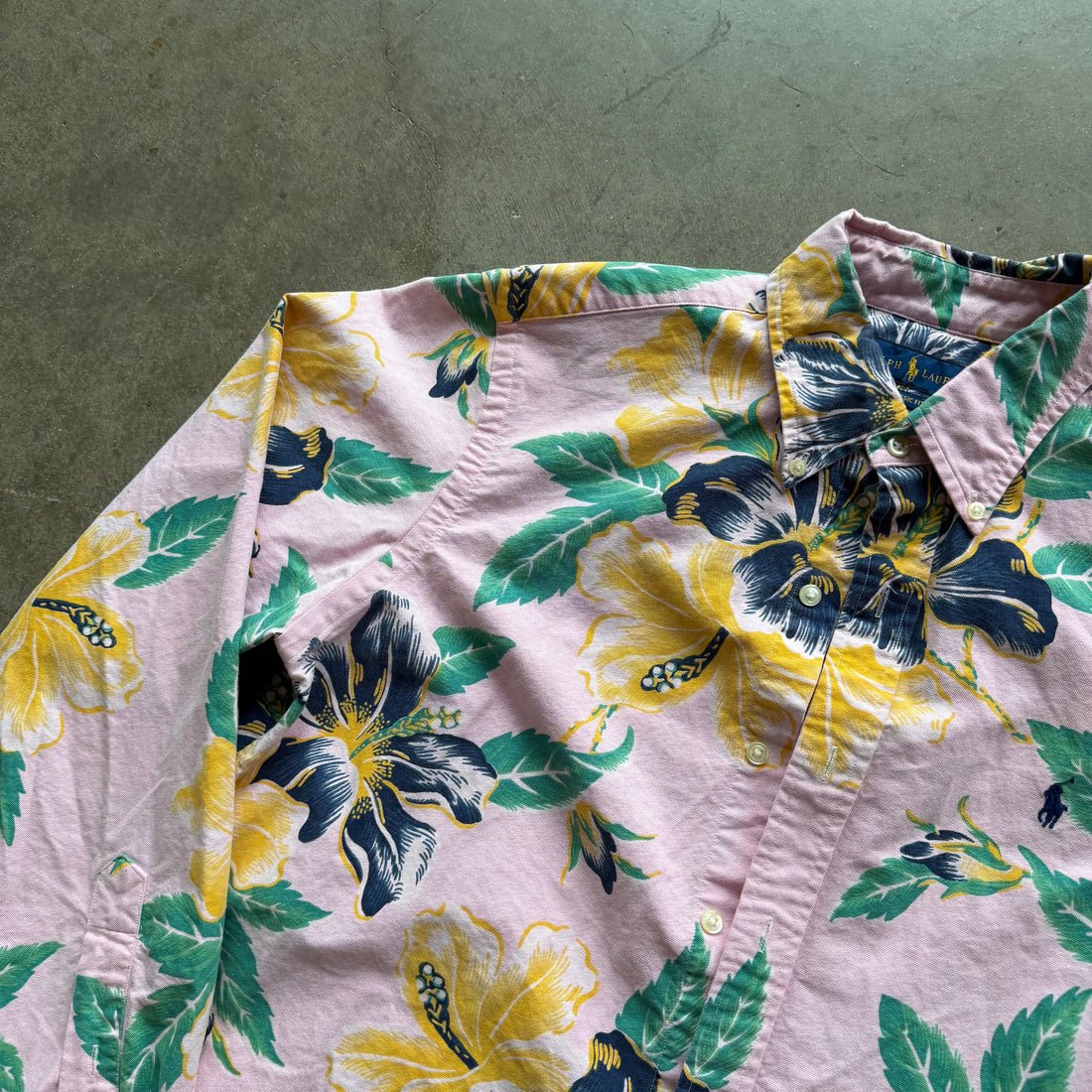 M Pink Floral Polo Button Up