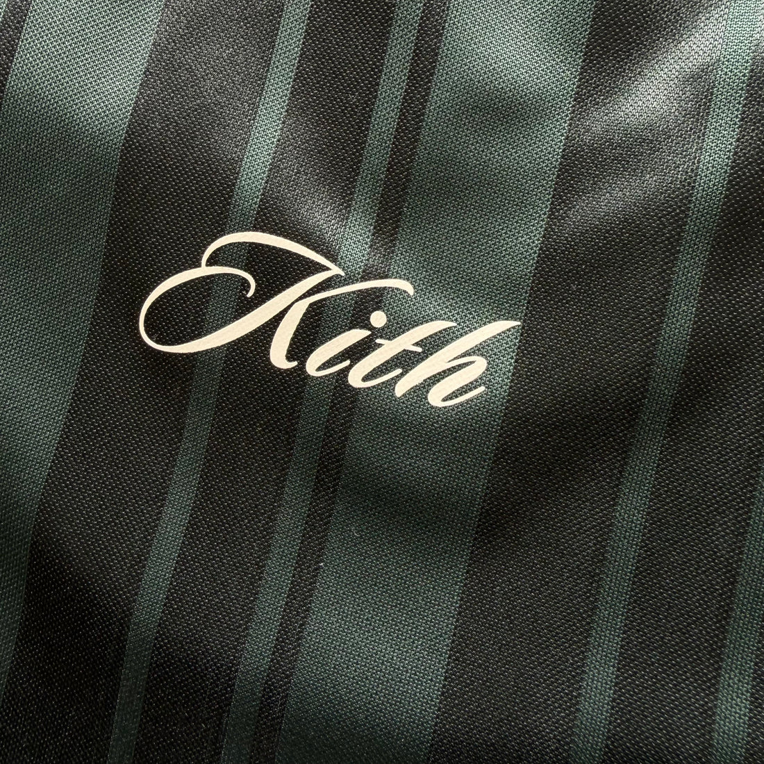M Kith Pinstripe Tricot L/S Tap in Polo Green