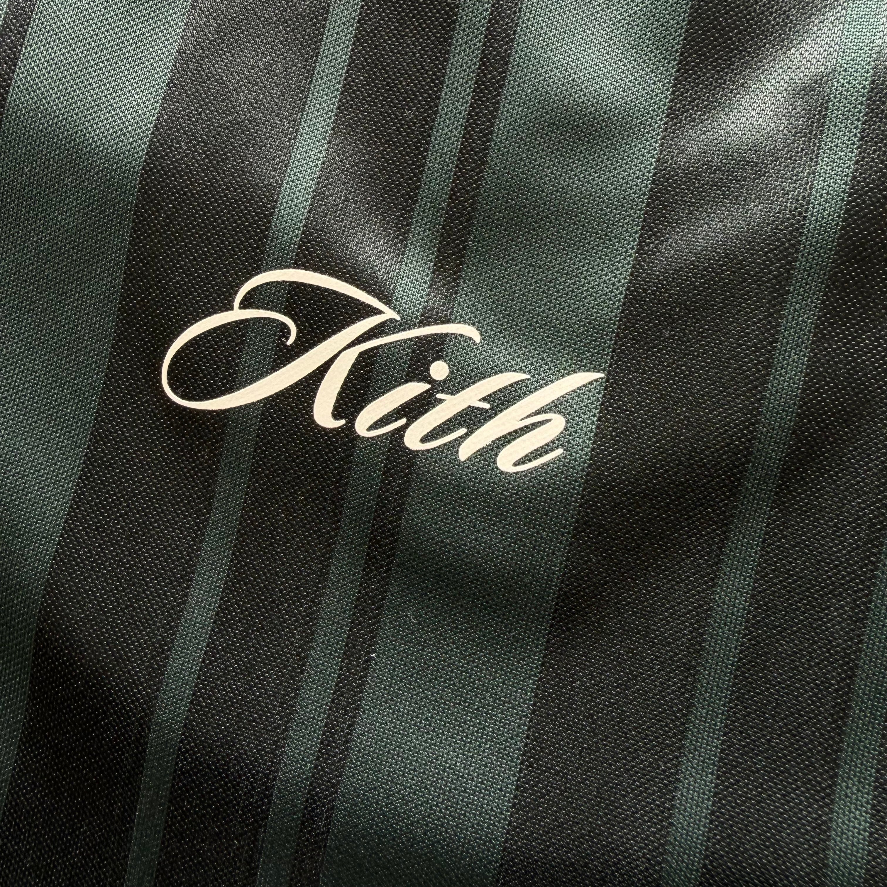 M Kith Pinstripe Tricot L/S Tap in Polo Green